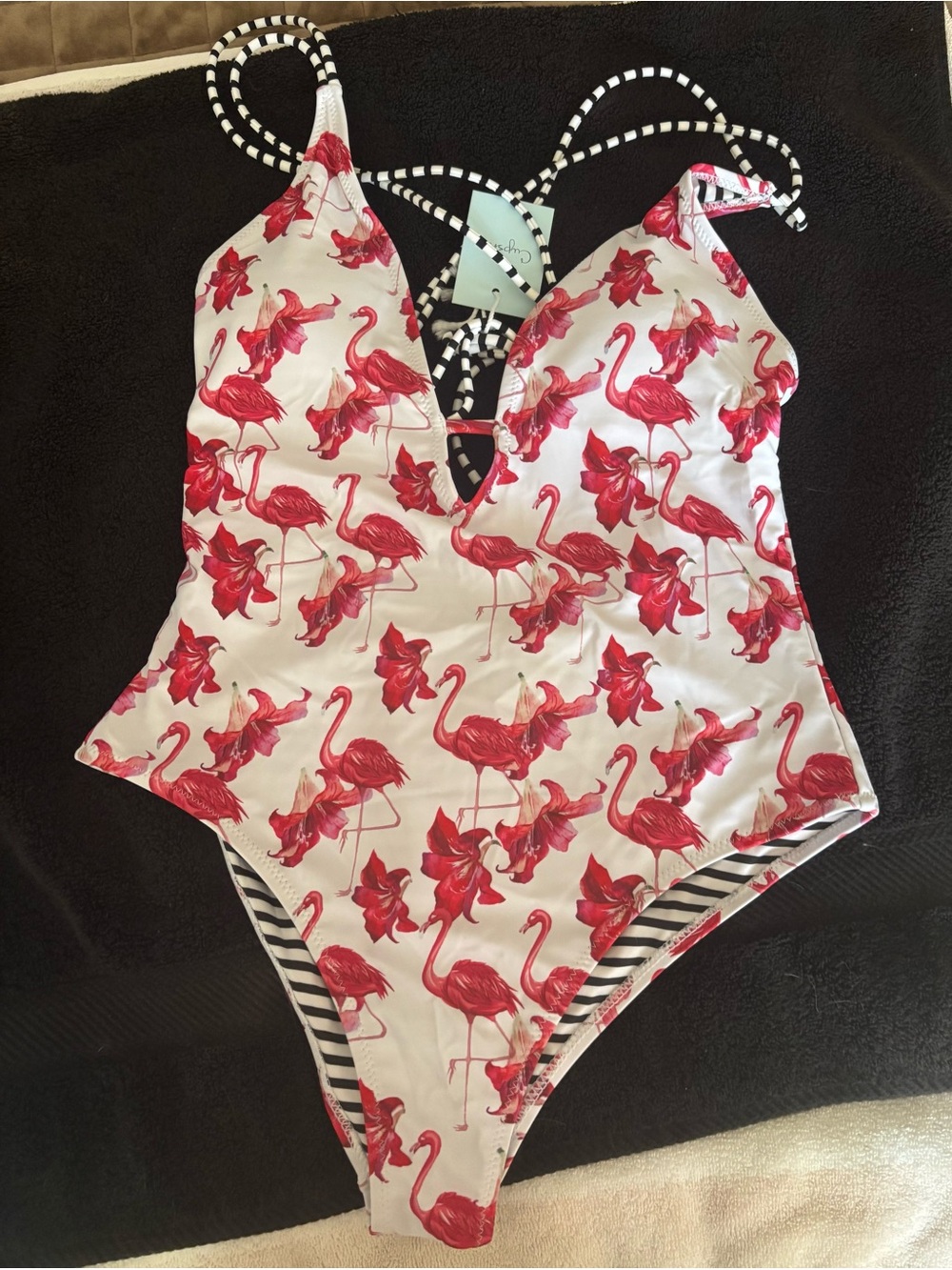 Cupshe Flamingo Print One-Piece Swimsuit - Pink & White